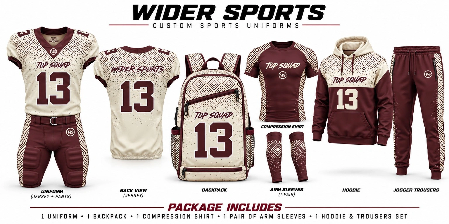 Top Squad team package: Cream and maroon uniform with coordinated backpack and apparel.