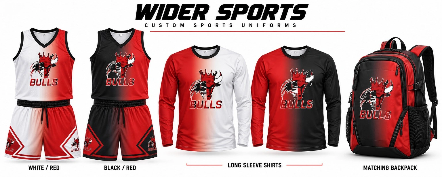 Bulls team package: Red, white and black uniforms with coordinated apparel and backpack.