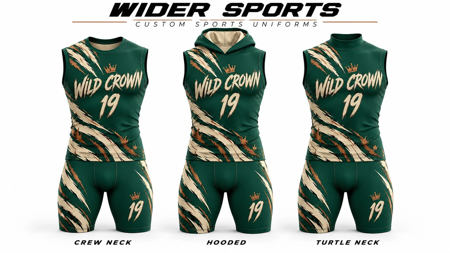 Wild Crown green and gold 7v7 and flag football uniforms